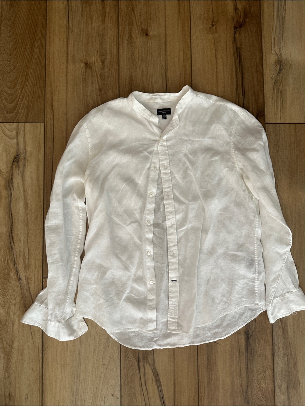 Club Monaco White Linen Band-Collar Button-Down Shirt